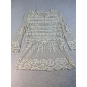 Indigo Soul Boho Tunic Floral Embroidered Mesh SZ Med Festival Indie Hippie